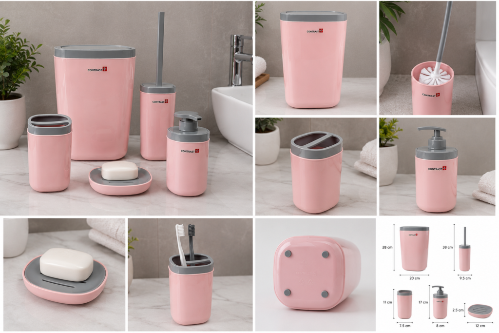 ست سرویس بهداشتی ۵ پارچه کنتراست مدل Roma Pink