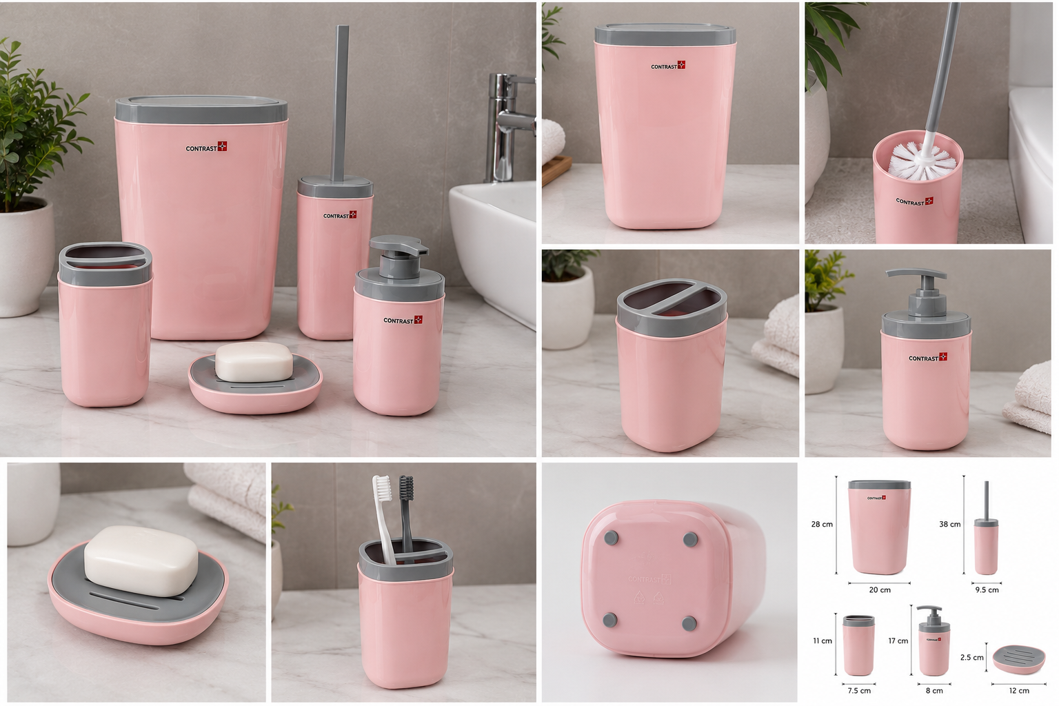 ست سرویس بهداشتی ۵ پارچه کنتراست مدل Roma Pink