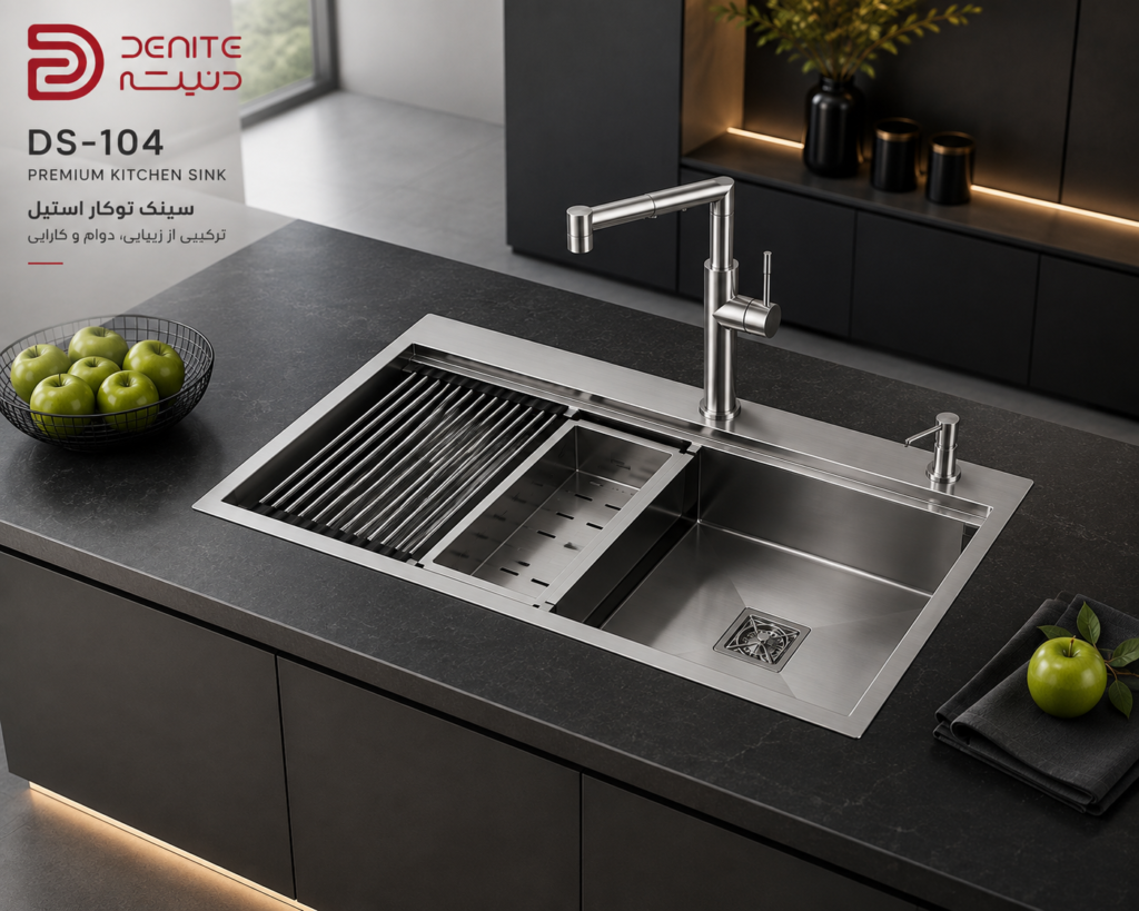 سینک توکار دنیته مدل DS-104 استیل 304 با عمق 24 سانتیمتر
