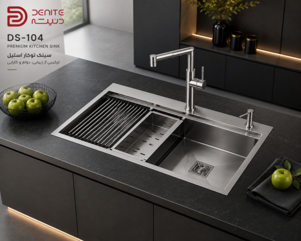 سینک توکار دنیته مدل DS-104 استیل 304 با عمق 24 سانتیمتر