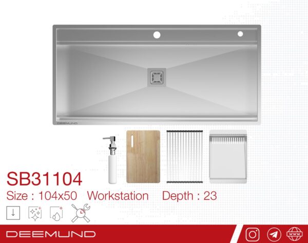 سینک باکسی استیل SB31104تک لگنه بدون سینی
