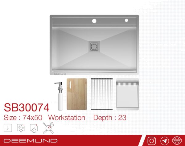 سینک باکسی استیل SB30074تک لگنه بدون سینی